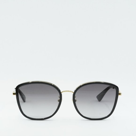 Gucci GG0606SK 001 Sunglasses Black/Gold Square Frame, Grey Lenses - Picture 4 of 12